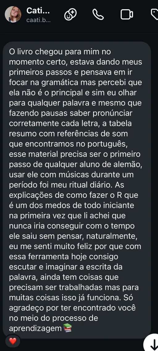 Depoimento de aluna sobre compreensão de nativos em alemão