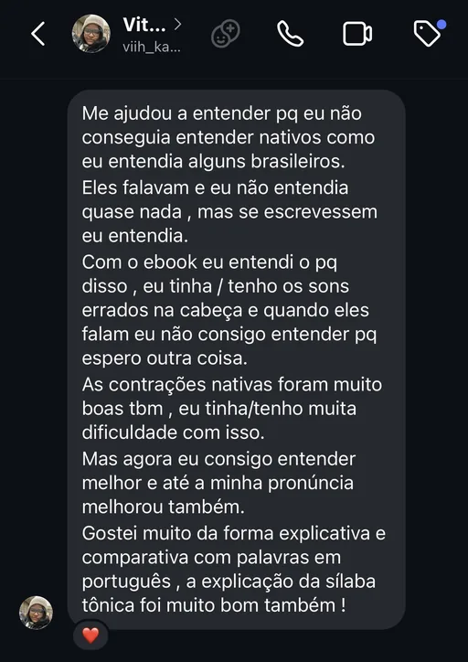 Depoimento de aluno sobre melhoria na pronúncia alemã
