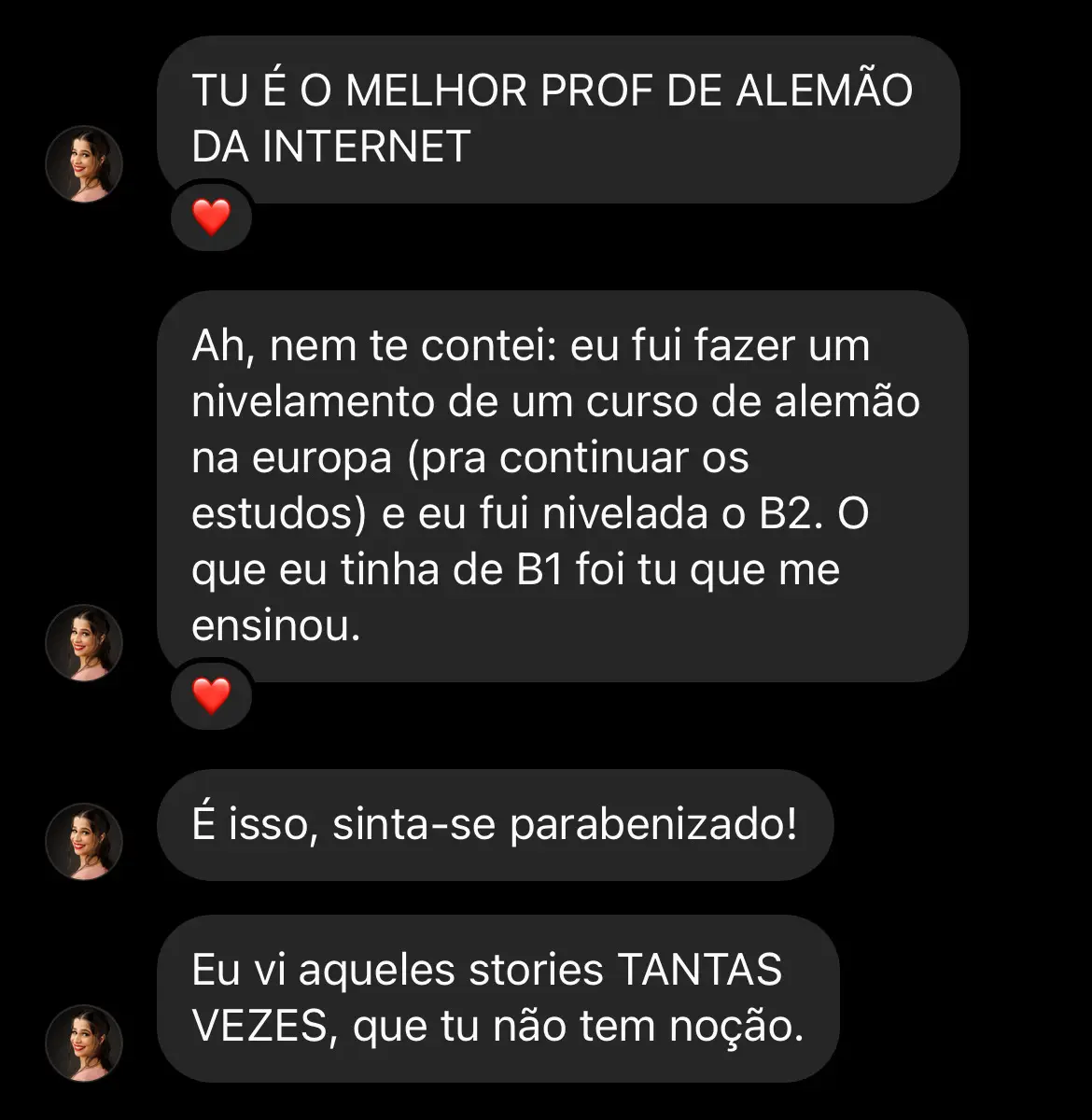 Mensagem real de aluno do Programa
