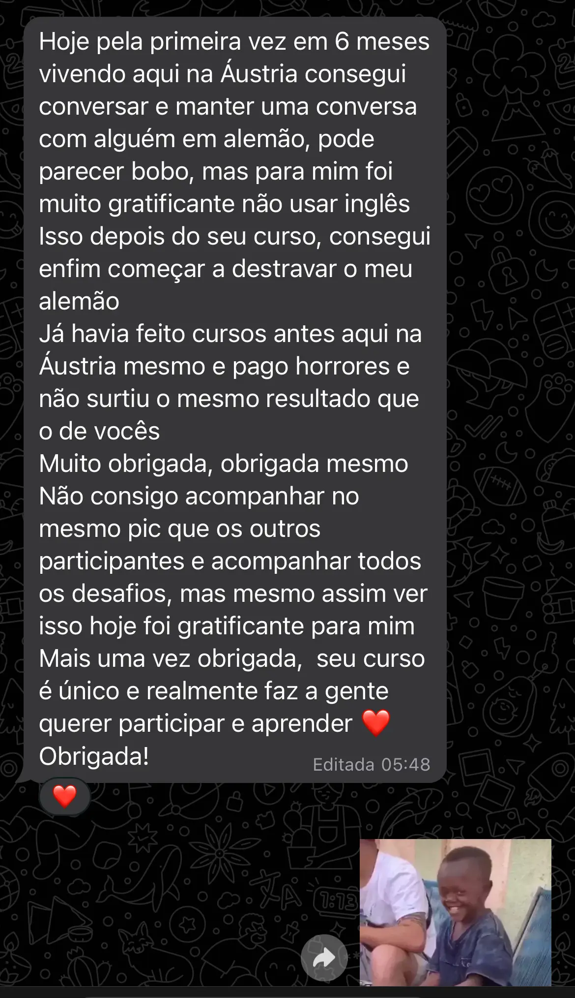 Mensagem real de aluno do Programa