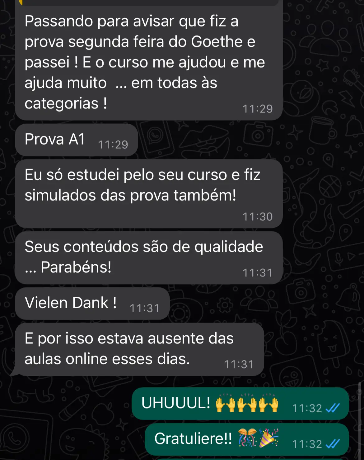 Mensagem real de aluno do Programa