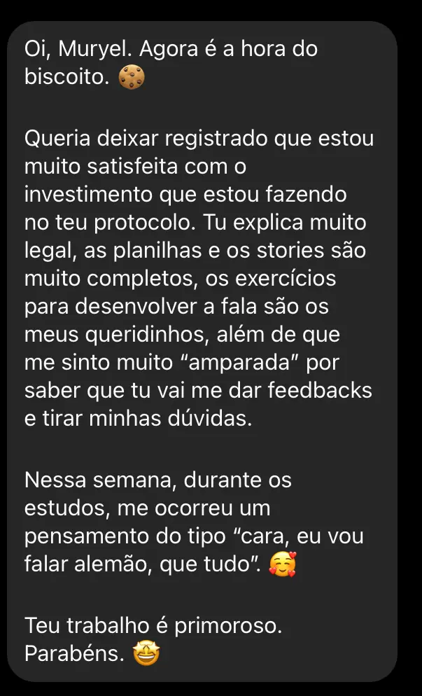 Mensagem real de aluno do Programa
