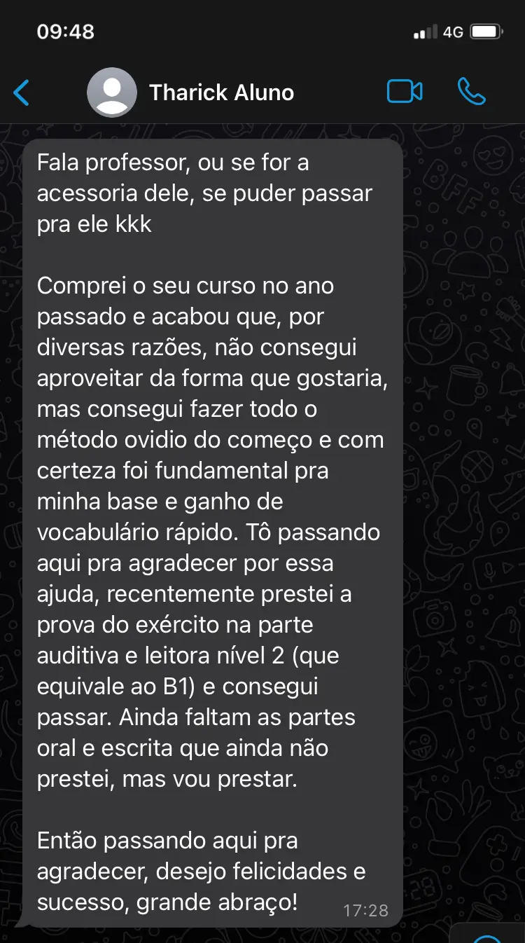 Mensagem real de aluno do Programa